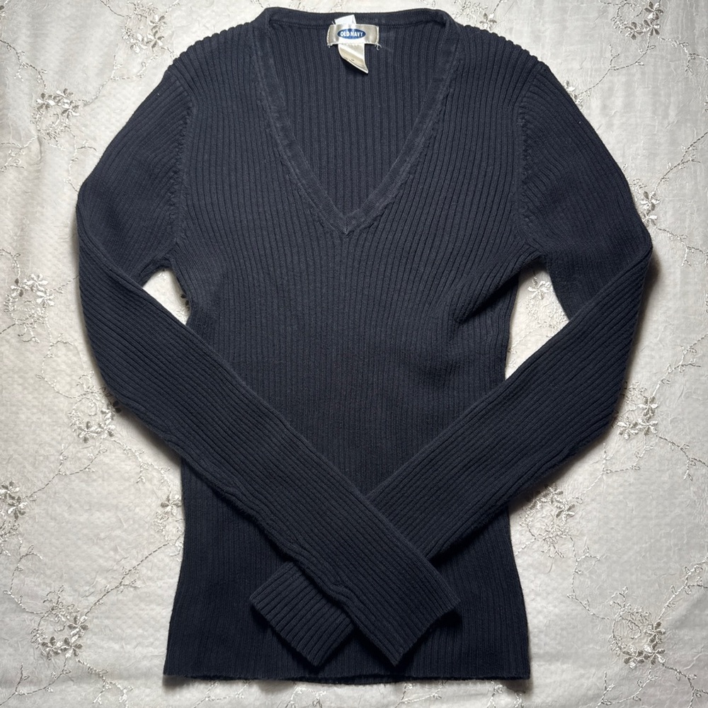 vintage y2k black ribbed long sleeve top – size medium